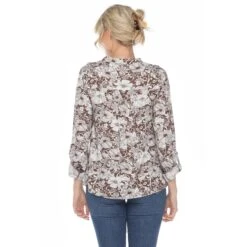 Floral Print Pleated Tunic Blouse with Roll-Tab Sleeves -Dressbarn Store womens pleated long sleeve floral print blouse 581012