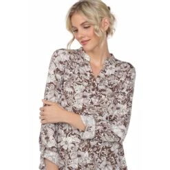 Floral Print Pleated Tunic Blouse with Roll-Tab Sleeves -Dressbarn Store womens pleated long sleeve floral print blouse 587626