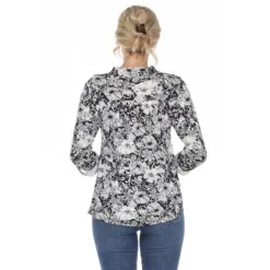 Floral Print Pleated Tunic Blouse with Roll-Tab Sleeves -Dressbarn Store womens pleated long sleeve floral print blouse 672322
