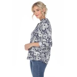 Floral Print Pleated Tunic Blouse with Roll-Tab Sleeves -Dressbarn Store womens pleated long sleeve floral print blouse 867916