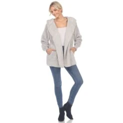 White Mark Women's Plush Hooded Cardigan with Pockets -Dressbarn Store womens plush hooded cardigan with pockets 187279