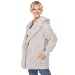 White Mark Women's Plush Hooded Cardigan with Pockets -Dressbarn Store womens plush hooded cardigan with pockets 276751