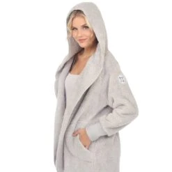 White Mark Women's Plush Hooded Cardigan with Pockets -Dressbarn Store womens plush hooded cardigan with pockets 538146