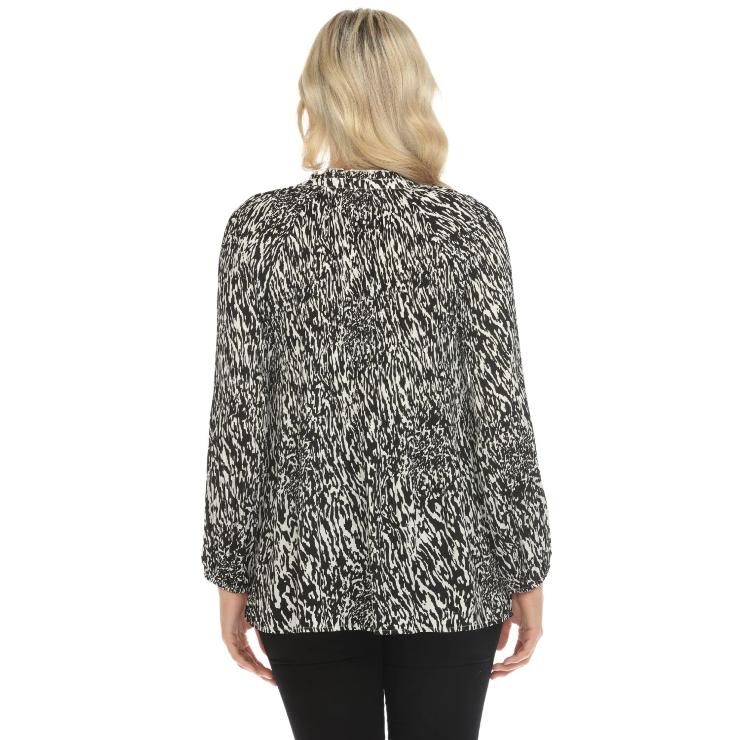 Women's Geometric Print Peasant Blouse - Flowy Keyhole Tie Neck Top 4 Women's Geometric Print Peasant Blouse - Flowy Keyhole Tie Neck Top - Image 4