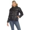 Women's Faux Leather Bomber Jacket with Removable Fur Hood