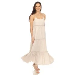 Women's Tiered Ruffle Maxi Dress with Adjustable Straps and Lace Detail 31 Women's Tiered Ruffle Maxi Dress with Adjustable Straps and Lace Detail -Dressbarn Store womens scoop neck tiered maxi dress 260940