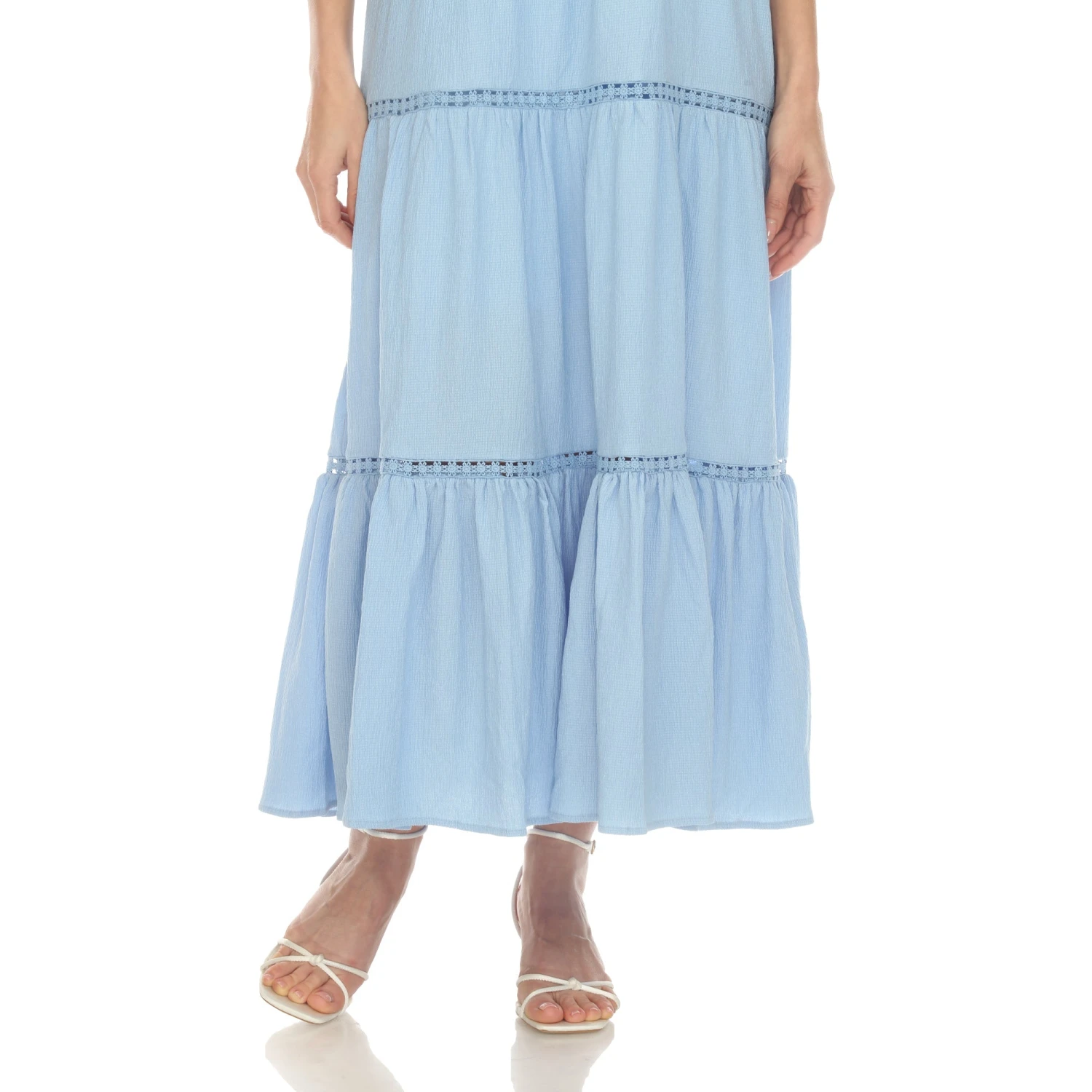 Women's Tiered Ruffle Maxi Dress with Adjustable Straps and Lace Detail 4 Women's Tiered Ruffle Maxi Dress with Adjustable Straps and Lace Detail - Image 4