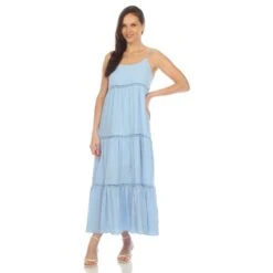 Women's Tiered Ruffle Maxi Dress with Adjustable Straps and Lace Detail 25 Women's Tiered Ruffle Maxi Dress with Adjustable Straps and Lace Detail -Dressbarn Store womens scoop neck tiered maxi dress 391735