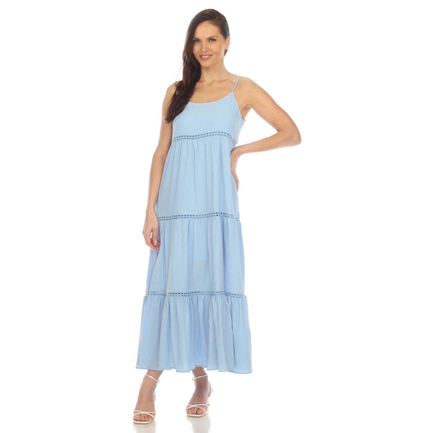 Women's Tiered Ruffle Maxi Dress with Adjustable Straps and Lace Detail 6 Women's Tiered Ruffle Maxi Dress with Adjustable Straps and Lace Detail - Image 6