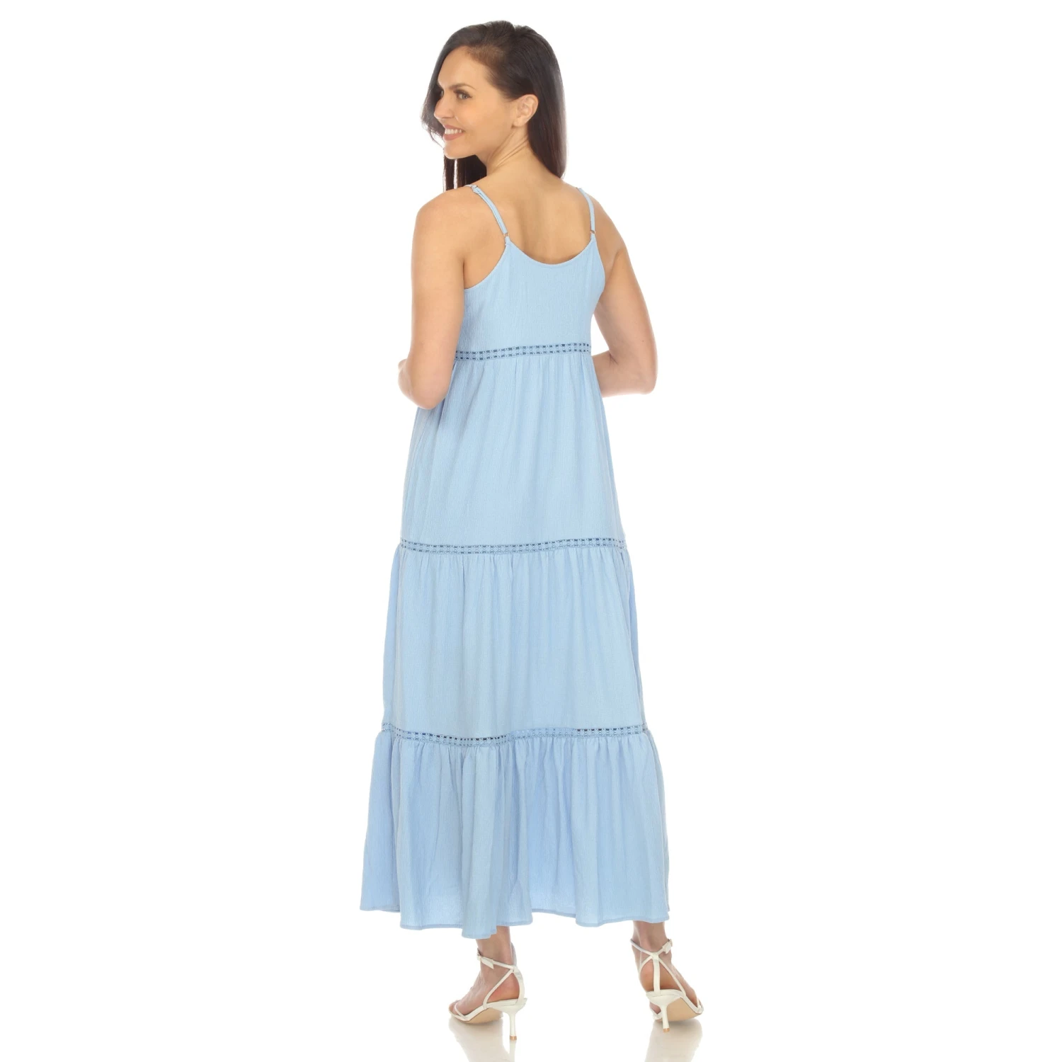 Women's Tiered Ruffle Maxi Dress with Adjustable Straps and Lace Detail 3 Women's Tiered Ruffle Maxi Dress with Adjustable Straps and Lace Detail - Image 3