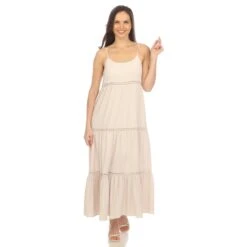 Women's Tiered Ruffle Maxi Dress with Adjustable Straps and Lace Detail 26 Women's Tiered Ruffle Maxi Dress with Adjustable Straps and Lace Detail -Dressbarn Store womens scoop neck tiered maxi dress 500546