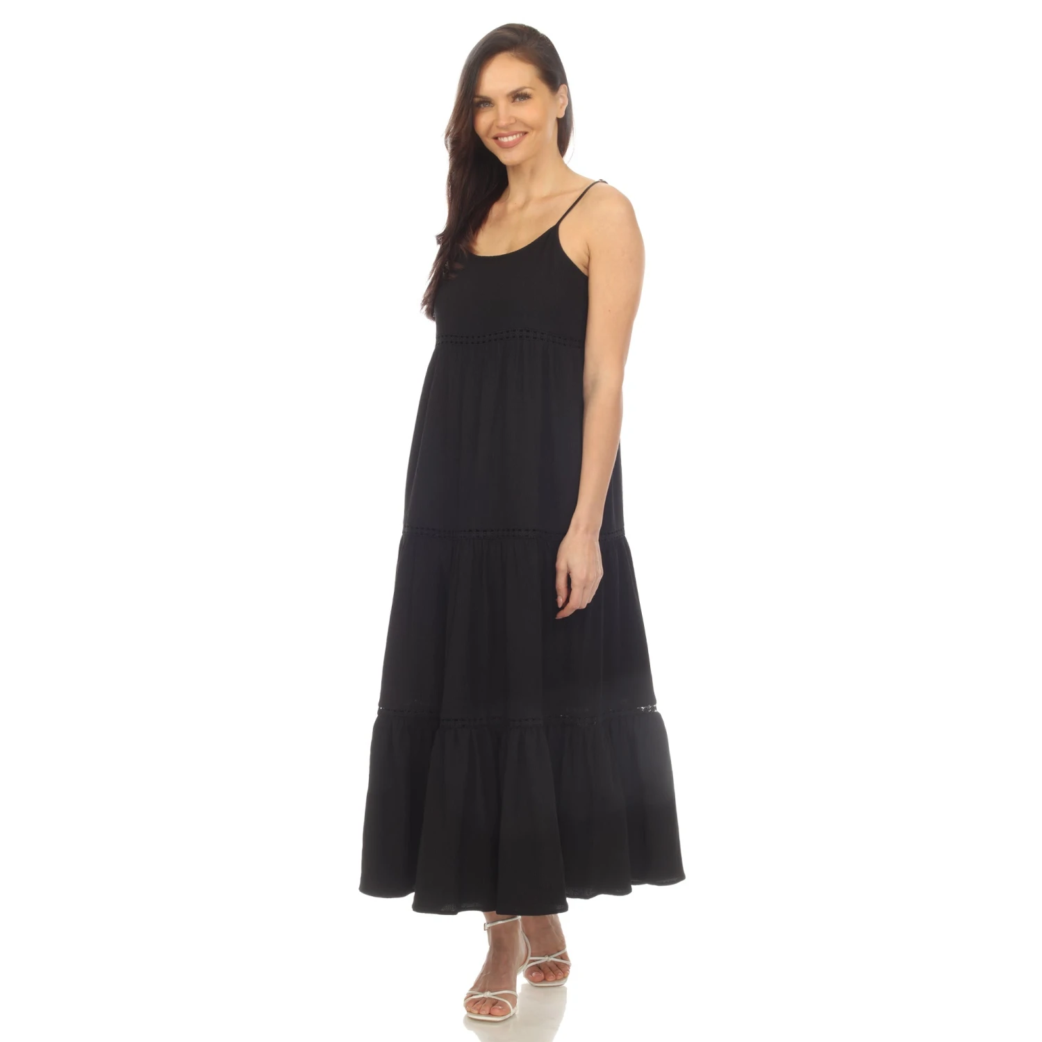 Women's Tiered Ruffle Maxi Dress with Adjustable Straps and Lace Detail 18 Women's Tiered Ruffle Maxi Dress with Adjustable Straps and Lace Detail - Image 18