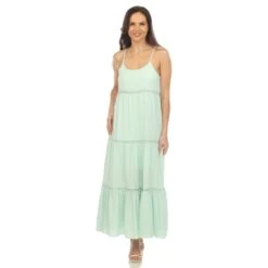 Women's Tiered Ruffle Maxi Dress with Adjustable Straps and Lace Detail 38 Women's Tiered Ruffle Maxi Dress with Adjustable Straps and Lace Detail -Dressbarn Store womens scoop neck tiered maxi dress 710063