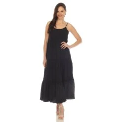 Women's Tiered Ruffle Maxi Dress with Adjustable Straps and Lace Detail 32 Women's Tiered Ruffle Maxi Dress with Adjustable Straps and Lace Detail -Dressbarn Store womens scoop neck tiered maxi dress 829135