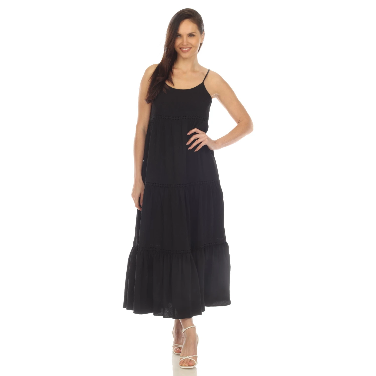 Women's Tiered Ruffle Maxi Dress with Adjustable Straps and Lace Detail 13 Women's Tiered Ruffle Maxi Dress with Adjustable Straps and Lace Detail - Image 13