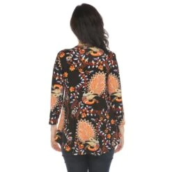 Boho V-Neck Swing Tunic Top - Women's Flowy 3/4 Sleeve Blouse -Dressbarn Store womens vibrant boho swing top 592149