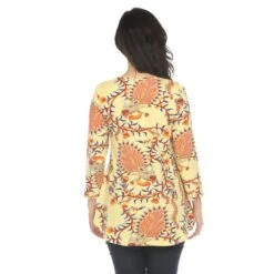 Boho V-Neck Swing Tunic Top - Women's Flowy 3/4 Sleeve Blouse -Dressbarn Store womens vibrant boho swing top 629238