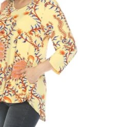 Boho V-Neck Swing Tunic Top - Women's Flowy 3/4 Sleeve Blouse -Dressbarn Store womens vibrant boho swing top 673785