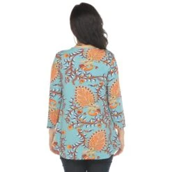 Boho V-Neck Swing Tunic Top - Women's Flowy 3/4 Sleeve Blouse -Dressbarn Store womens vibrant boho swing top 807517