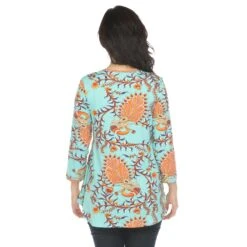 Boho V-Neck Swing Tunic Top - Women's Flowy 3/4 Sleeve Blouse -Dressbarn Store womens vibrant boho swing top 918102