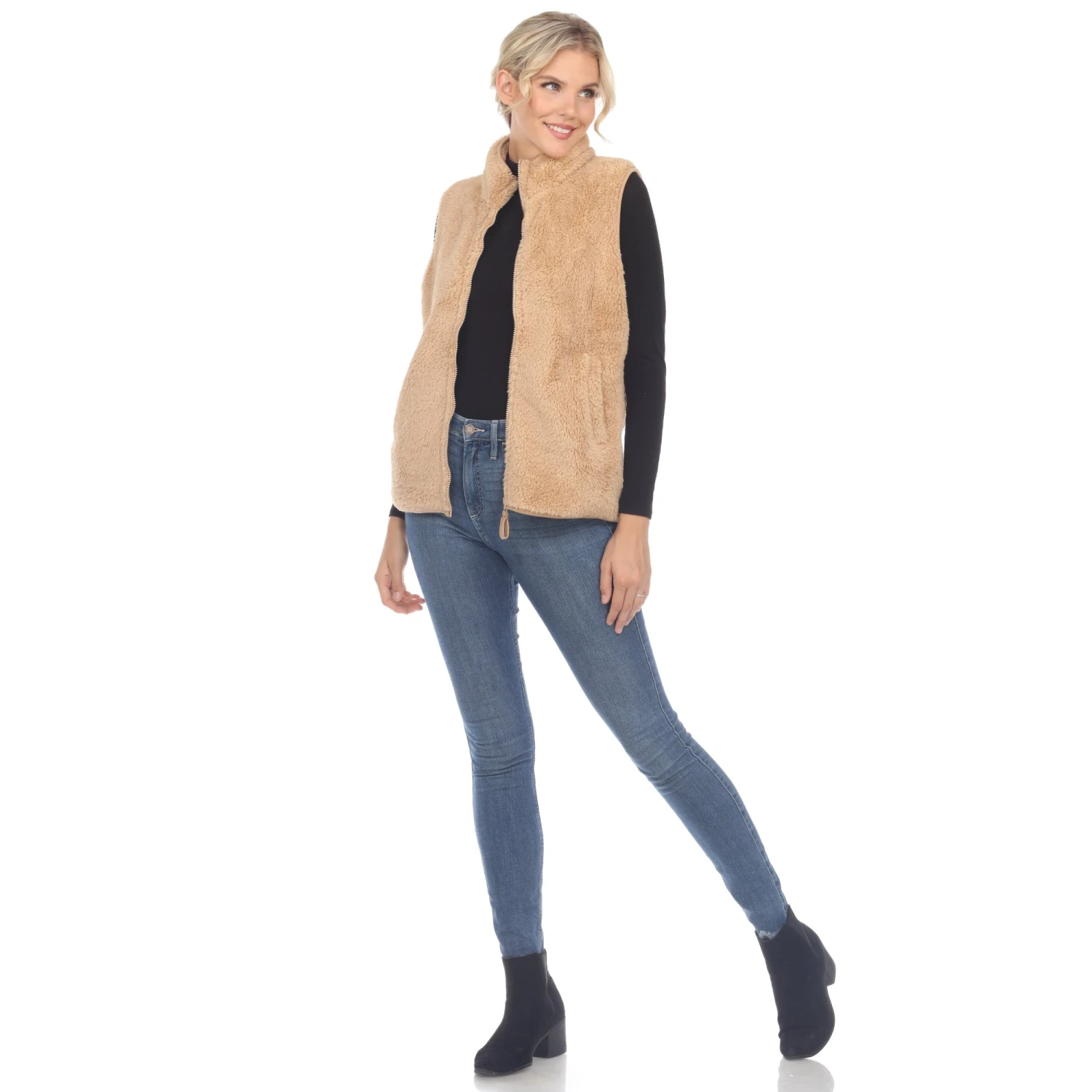 Women's Cozy Zip-Up Sherpa Vest with Pockets 2 Women's Cozy Zip-Up Sherpa Vest with Pockets - Image 2