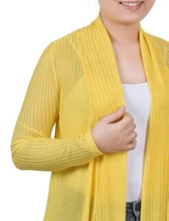 Vibrant Yellow Open Knit Cardigan - Soft Stretch Layering Essential 6 Vibrant Yellow Open Knit Cardigan - Soft Stretch Layering Essential -Dressbarn Store yellow open knit cardigan 486949