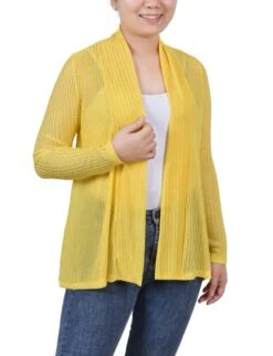 Vibrant Yellow Open Knit Cardigan - Soft Stretch Layering Essential